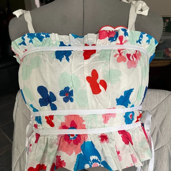 Peter Som Floral Smock Tie Strap Crop Top - Picture 4 of 7